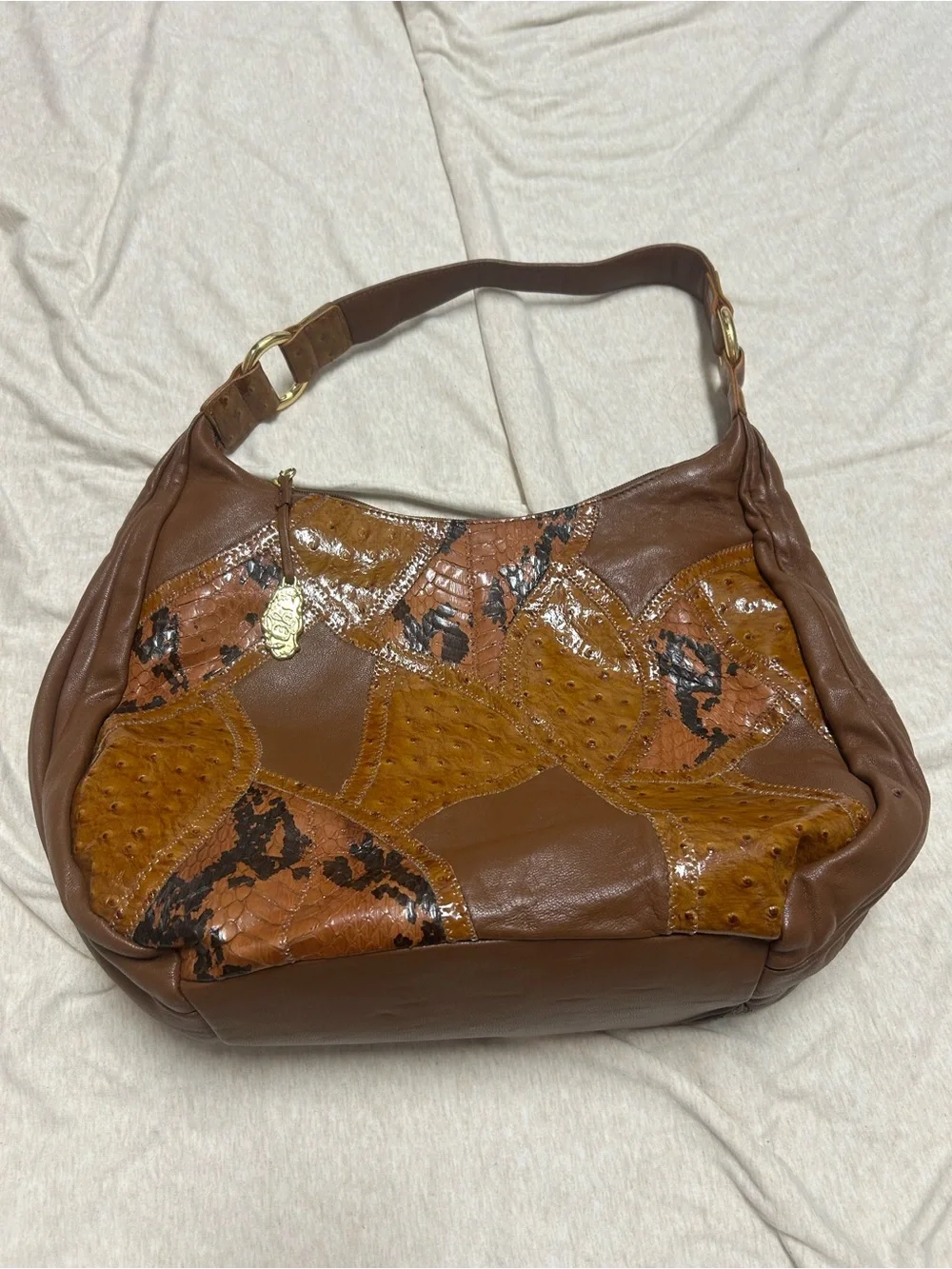 Y2K Vintage Chi Hobo Bag Set Genuine Leather and Snakeskin Patchwork Slouchy